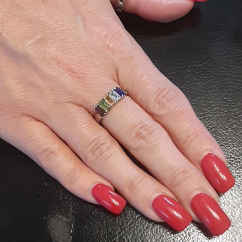 Multi-Color Gemstone Silver Ring - image 7